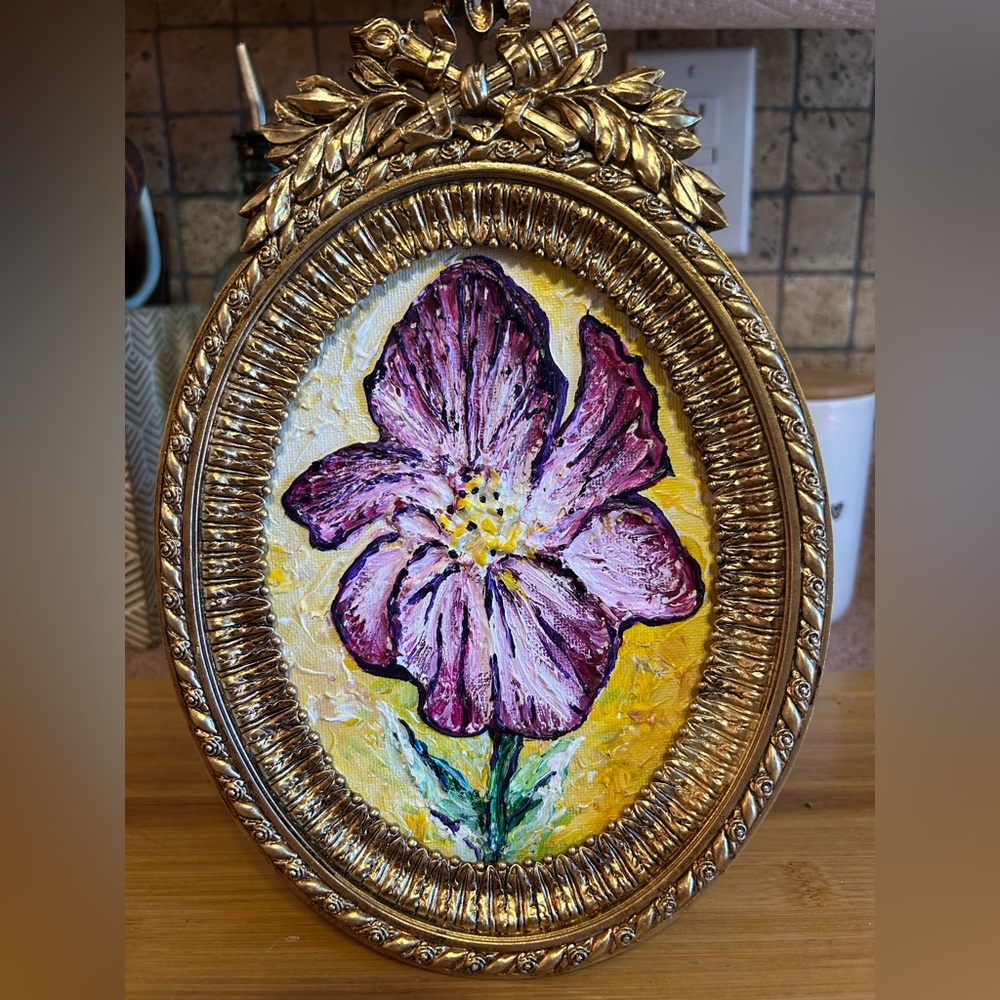 Ornate Gold Frame with Hand Painted Acrylic Floral Design
